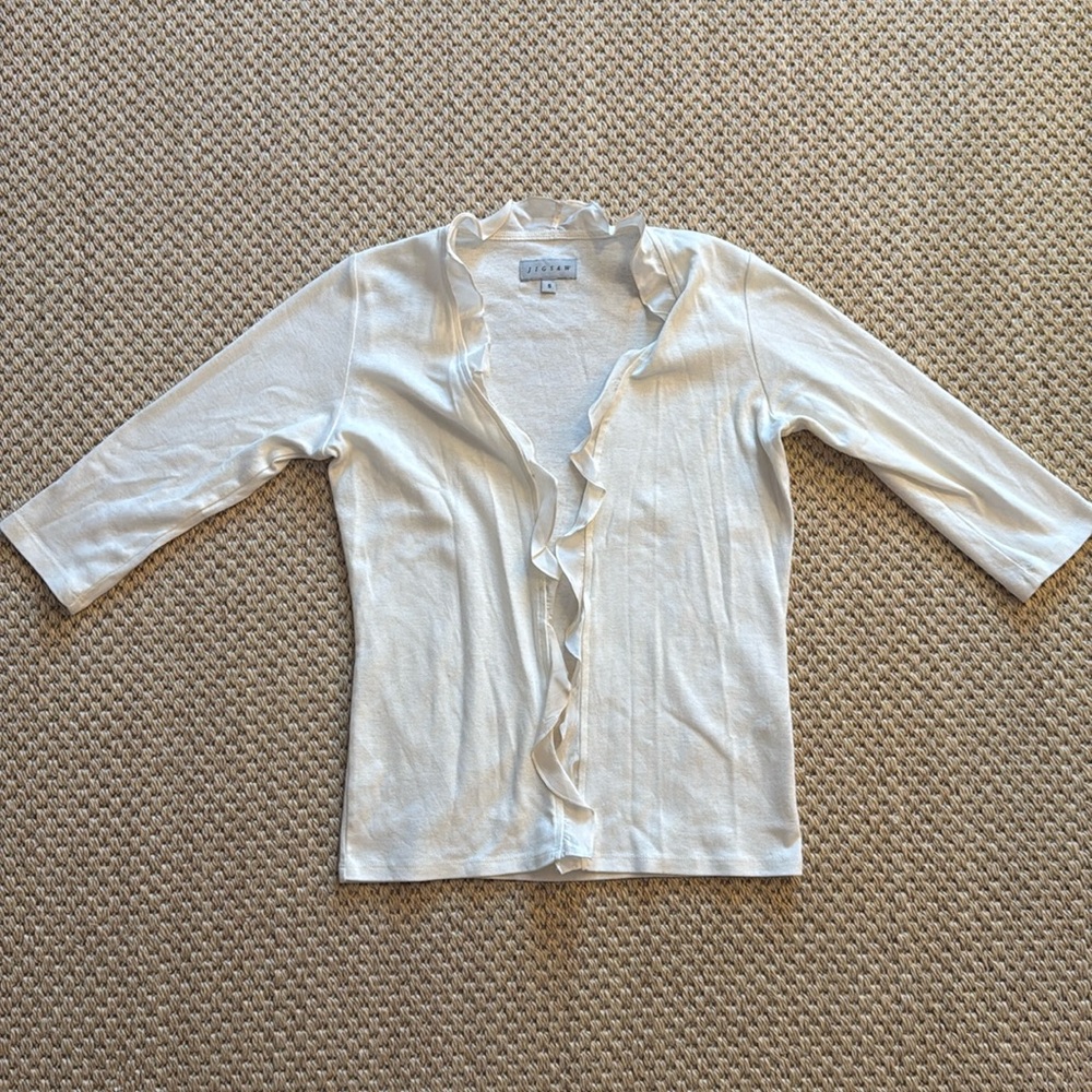 Vintage Jigsaw Cotton and Silk White Lightweight Cardigan